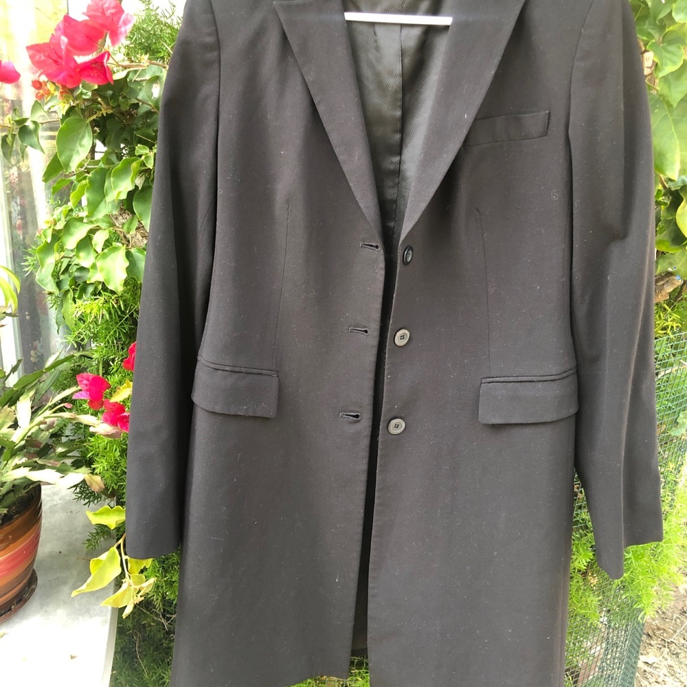 Long black button blazer.